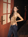 Vintage Babes Print Hanging Neck Vest 2025 Summer Irregular Ribbon Repair Body Sexy Top Woman