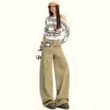 Autumn Thin Women's Kaqi Color Wide-Legged Jeans New Design Sense Loose Straight Cutter