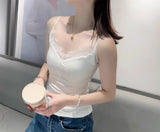 986 # Early Autumn New Spice Girl Wind Grinding Lace Stitching To Keep Warm Sling Vest Body-Integrated With Breast Pad Woman