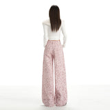 Design Sense High Street Hanging Casual Retro Pink Leopard Straight-Legged Jeans Women Loose Trousers