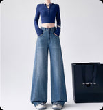 2026 Vintage High-Waisted Broad-Legged Jeans Women's Loose-Fitting Thin Sleet Straight Trousers Trousers Summer Thin