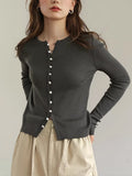 Lazy Temperament Wool White Bottoming Shirt Spring Women Long Sleeves Thin Knitted Cardigan Sweater