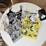 1029# People Cotton Trend Printing Sling Vest Women Autumn And Winter People Cotton Warm Bottoming Shirt With Breast Cushions