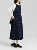 Autumn And Winter Folding Wears Vintage Fashion Slemming Tibetan Blue Lattice Vest Skirts With Loose Thin Dresses