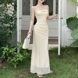 (Explosive) Summer New Collar Fish Tail Waist Feeling Dress High Temperament Thin Sling Belt Super