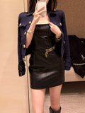 Small Bus Private Clothes Gold Button Coat Lazy High-End Temperament Dark Blue Shoulder Collar Top