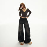 YC&2 Color Retro High-Waisted Broad Leg Trousers Ins Hanging Autumn And Winter Straight Jeans Women's Trousers