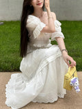 Lace Lace Bubble Sleeve Shirt Top Women's Summer Half Skirt Set Cold Feeling White Moonlight Fashion Temperament