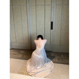 2025 Lace Splicing Sling Dress Femininity Summer Temperament Famous High-End Feeling To Close The Waistless Sleeveless Long Dress