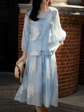 Cloud Dream New Chinese Set | Lyselle V-Neck Embroidered Wind R-Shirt + Half-Dress