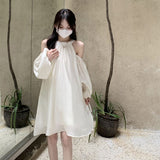 The Side-Scan's Neck Design Has A Unique Dress In Spring 2026 New Loose Fashion Temperament White A-Dress Woman