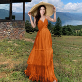 2026 Tour Bohemian Vacation Lace Splicing Bare Back Dress Holiday Dress Fairy Dress