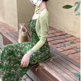 2025 New French Floral Sling Dress Women's Summer Harvest Waist Thin Strapped Long Skirt