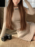 Grey Breeze Peter Pan Collared Bow Knitted Top 100-Fold Skirt Suit