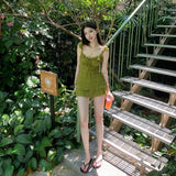 Original Fabric Side Sling Lace Trousers Sleeveless Dress Women Summer Small Fresh Green A Skirt