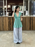 Korean Temperament Sweet Sister Style V Collar Short Sleeves Waist Top Summer New Thin Niche Outside Wearing A Solid Color T-Shirt
