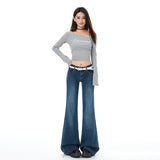 Vintage Blue Low-Waisted Micro-Horned Jeans Women Fall 2025 New Elastic Straights Without Leg Horn Pants