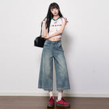 Vintage Blue Do Old Polished White Texture Eight Women Jeans 2026 Spring New Loose Leisure Broad Leggings