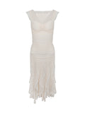 French Open Shoulder Irregular Dress Screen Yarn Elastic Lace Dress Long Version