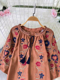 2025 New Bohemian Retro Embroidery Print Top Women Loose Casual French Chic Long-Sleeved Shirt