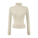 Lyselle Tiansi High Collar With A Bottom Shirt In The Autumn Solid Color Foundation Slim Slimming Waist-On-One Top