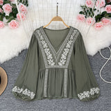 Vintage Ethnic Style Embroidered White Shirt Women's New Loose Casual Burse Shirt In The Spring And Fall Of 2025
