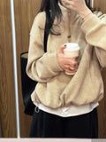 Spring And Autumn And Winter Loose Thin Relaxation Feeling Lazy Casual Coat Retro Half-Zip Rope Collar Collar Collar Woman