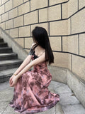 Hottie Sexy Print Sling Dress Pure Lust Lace Side Temperament To Show Thin Holiday Dress
