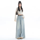 Hairy Broad-Legged Jeans Women's Spring Summer 2025 New High-Rise Loose Light Design Feeling Dredging Trousers