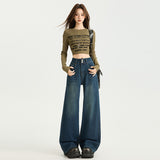 5588 New Elastic High-Waisted Broad-Legged Tug Trousers In Autumn Loose-Fitting Pendant Jeans Woman