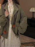 French Fine-Flash Fairy Dress / Silk Cotton Water Wash Retro Army Green Jacket Trench Coat