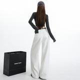 2026 Autumn White Cowgirl Broad-Legged High-Belt Tight Trousers Straight Trousers Without Belt