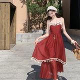 Yunnan Red Sling Dress Women's Summer Dopamine Wearing Thai Beauty Beach Long Skirt