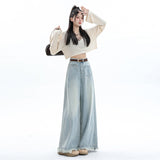 Hairy Broad-Legged Jeans Women's Spring Summer 2025 New High-Rise Loose Light Design Feeling Dredging Trousers