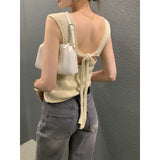 Korean Chic Summer New Det-Backbanded Strap Design Temperament With Sleeveless Vest Knitted Shirt 4 Colors