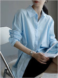 French Sea Blue Linen Shirt Women Thin Loose Temperament Old Money Style High-End Cotton-Sample Sunscreen Shirt