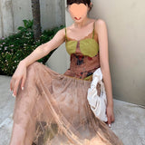 2025 Summer Thorn White Splicing Heavy Industry Dress Princess Dress Hanging Lace Under The Deconstruction Of Oil Painting Dress