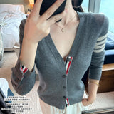 Three-Color Into The Silk Wool Tb Knitted Open Shirt Loose Thin Coat Fashion Spring