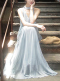 High-End Holiday Tulle Hanging Neck Sling Dress Women Summer Vest Long Skirt