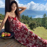 2025 Three-Dimensional Rose Design Dress Women's Broken Flower Tie Slings Thin Temperament Waist Skirt