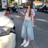 4 Color Retro High-Waisted Loose Broad Leg Pants Spring And Summer Slim Straight Seven-Point Trousers Jeans Women