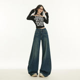 Vintage Lazy Wind New Water Wash-And-Hanging Jeans Women Autumn High-Rise Show Thin Leg Trousers Trousers
