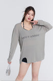 Women's Split Three-Piece Set Of Large-Size Fat Hanging Neck Conservative Long-Sleeved Sunscreen Beach Hot Springs Swimsuit Women's Hoodie