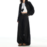 Autumn Dark Blue Car Line Split Scimits Jeans Women Retro Street High-Rise Thin Slacken