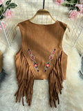 Vintage Bohemian Vest Women's Summer Tuxedo Embroidery Design Small Chic Light Luxury Blouse Tide