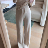[Super High Waist] Full Wool Waist Knitted Wide Leg Pants Women High Waist Hanging Feeling Thin Trousers