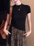 Korean Mint Green Tie Knitted Short-Sleeved T-Shirt Women's Summer High Sense Unique Beautiful Big Look Top
