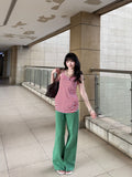 Summer Millennium Spice Girls Red And White Striped Suspension Slings Medium Long T-Shirt Woman Loosely Covered With Sleeveless Waistcoat Outside Wearing The Bottom
