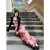 Hottie Sexy Print Sling Dress Pure Lust Lace Side Temperament To Show Thin Holiday Dress