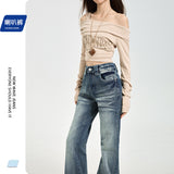 Mike & Blue Cowboy Swear Women 2026 Spring New Reliforce Design Rebar Low-Rise Horned Horned Pants
